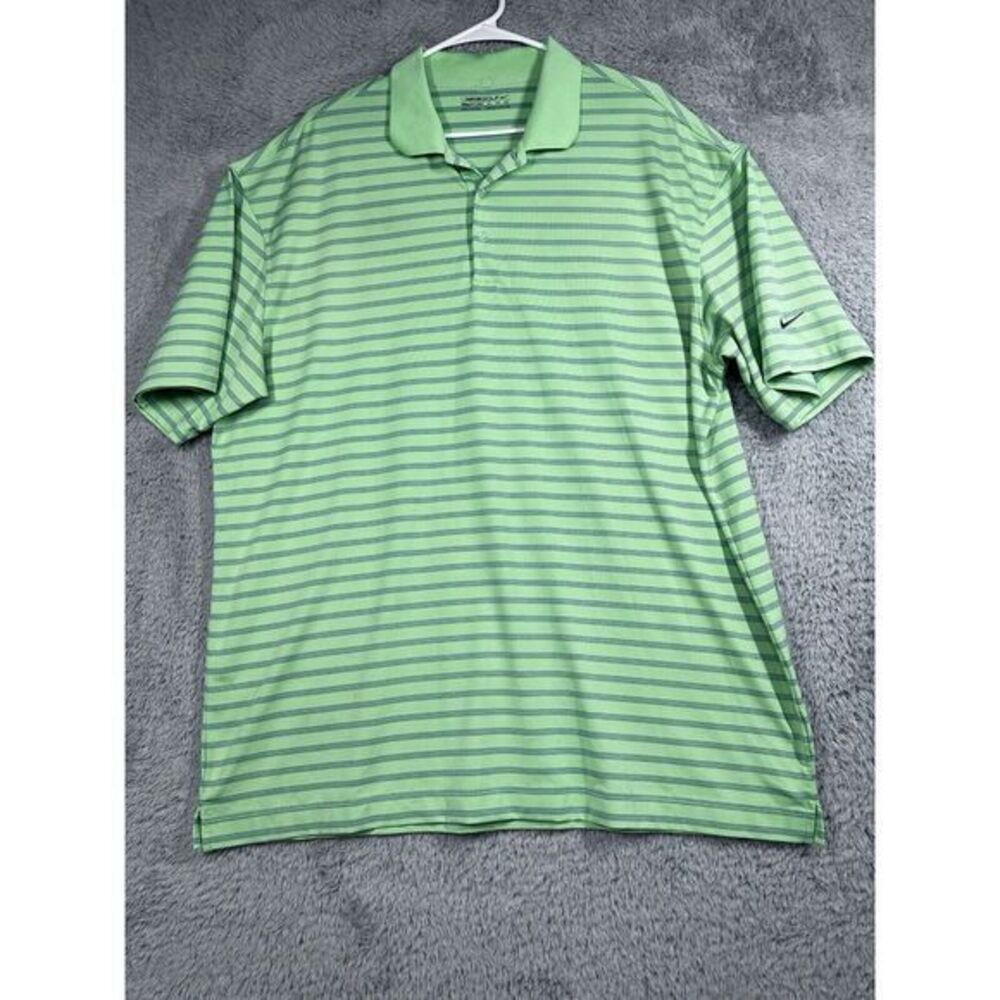 NIKE Dri Fit Performance Green‎ Striped Golf Polo Shirt Men's Sz XL Stretch